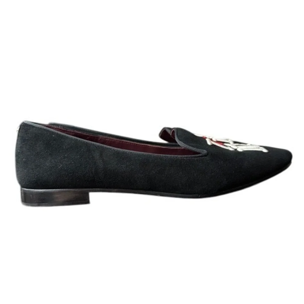 Kate Spade Lounge New York I Love NY Flats Black Suede Embroidered‎ Size 8.5